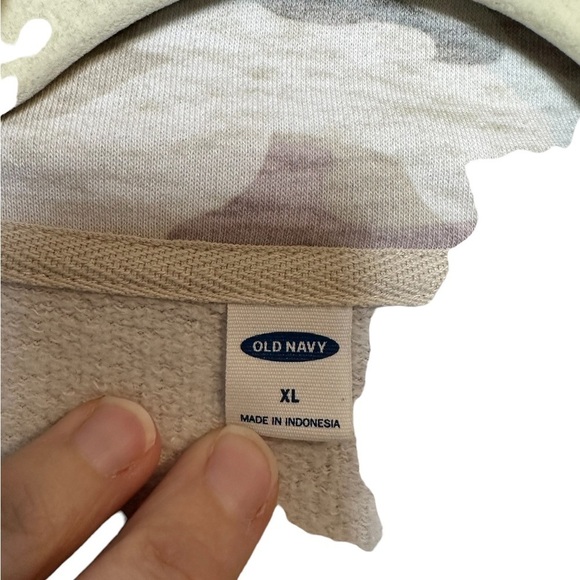 Old Navy Womens Quarter Zip Sweatshirt Beige Pink Camo Kangaroo Pouch Pocket XL - Picture 8 of 10